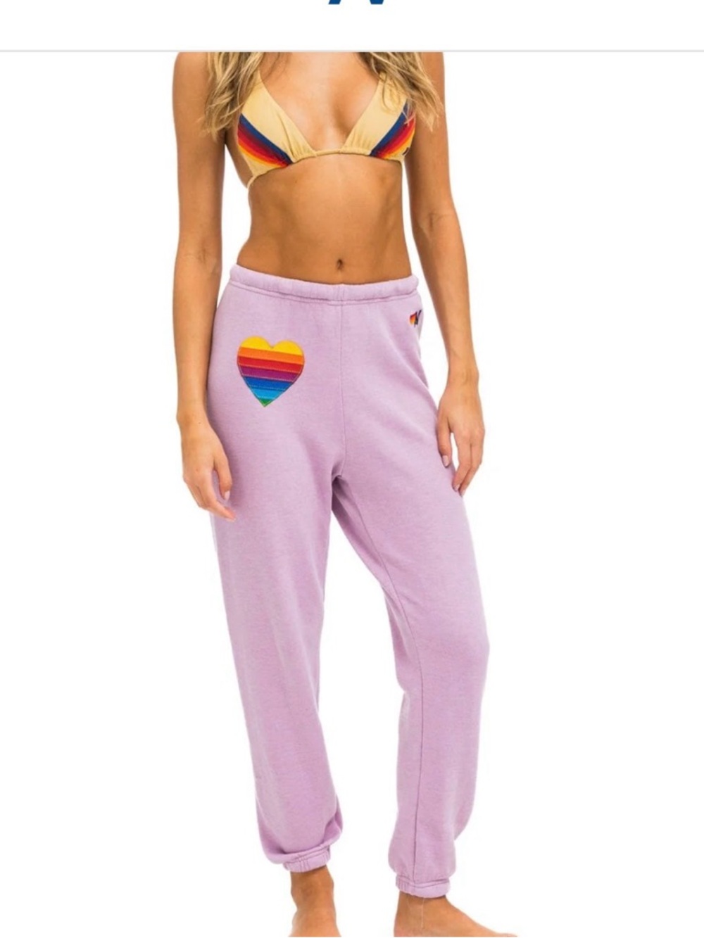 AVIATOR NATION RAINBOW HEART STITCH SWEATPANTS - MAUVE